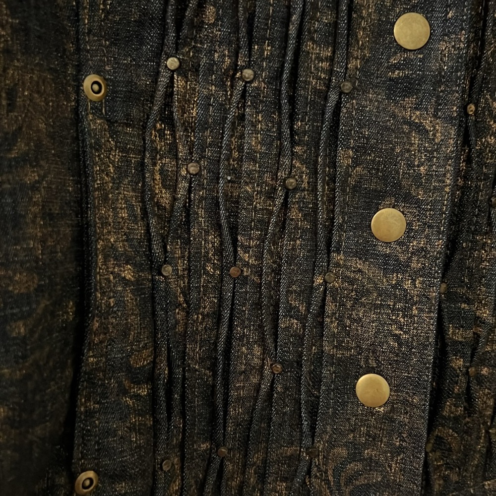 Coldwater Creek Jean denim jacket dark wash metallic print studded casual SZ 16 - Picture 16 of 16